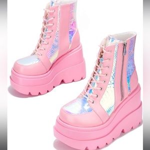 Cape Robbin Pink and Iridescent Platform Boots